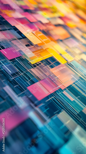 Vibrant overlapping squares create a dynamic and futuristic abstract composition, ideal for technology or design concepts