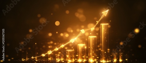 A dynamic and captivating representation of financial growth, featuring golden charts and ascending bars that symbolize profitability and success in the business world. photo