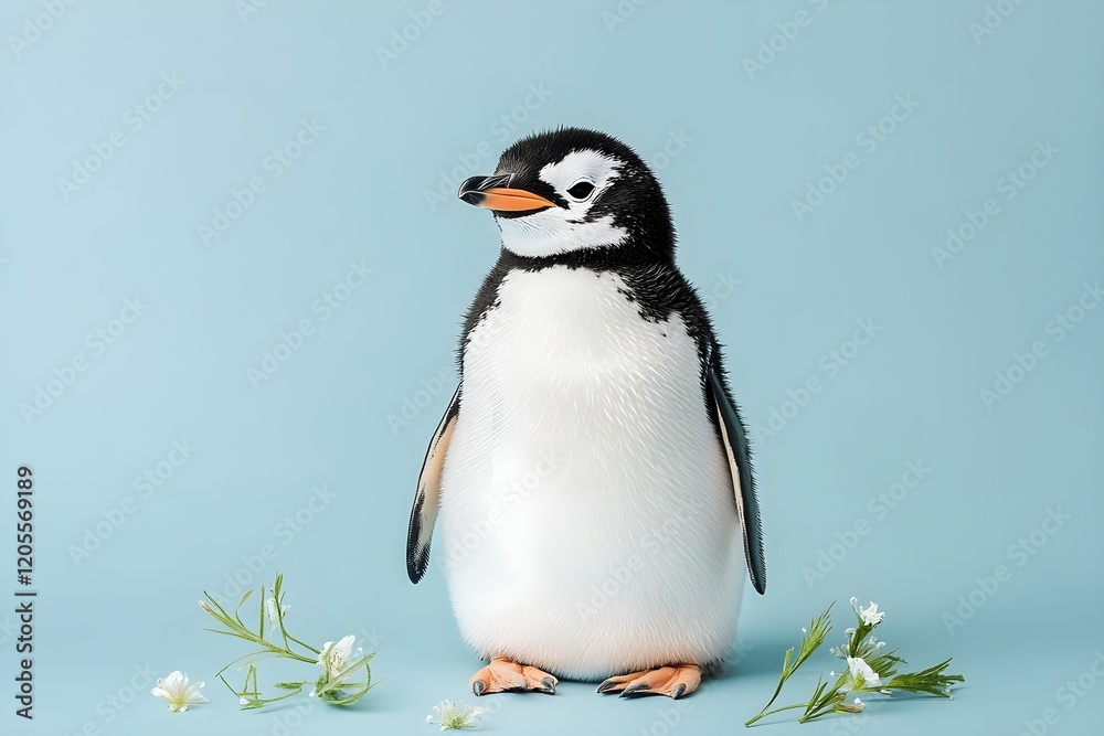 Fototapeta premium Cute penguin with plain clean background 