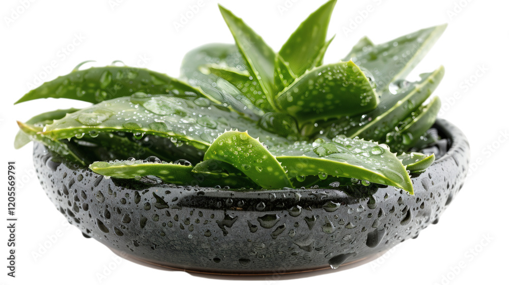 Fresh aloe vera leaves with water droplets, isolated on white background Fresh aloe vera leaves with water droplets, isolated on white background