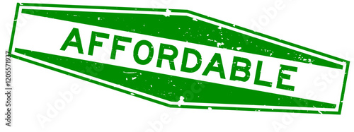 Grunge green affordable word hexagon rubber seal stamp on white background