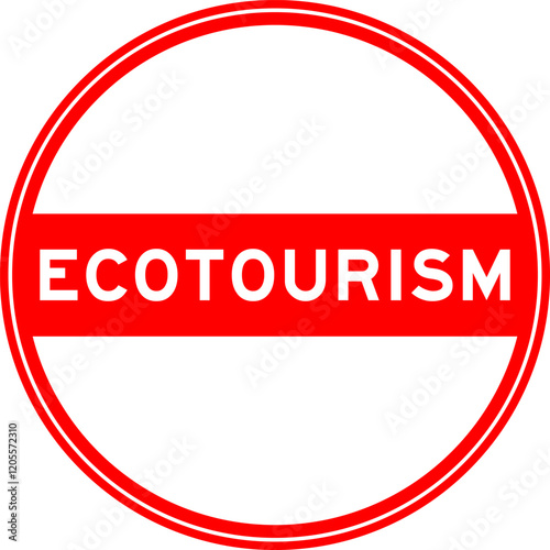 Red color round seal sticker in word ecotourism on white background