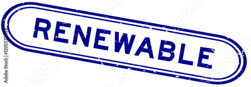 Grunge blue renewable word rubber seal stamp on white background