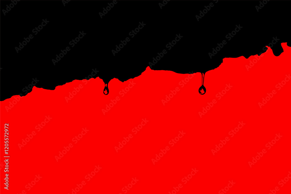 Gouttes d'eau sur une surface rocheuse, avec effet bichromie noir et rouge vif