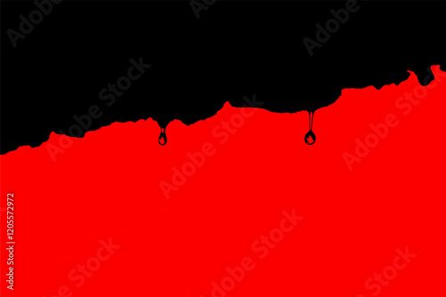 Gouttes d'eau sur une surface rocheuse, avec effet bichromie noir et rouge vif