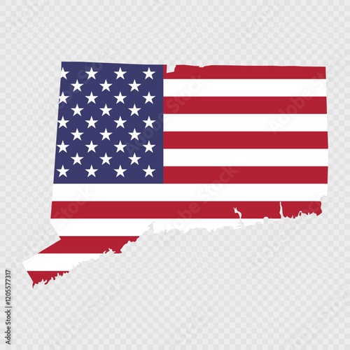 Connecticut state map with American national flag.