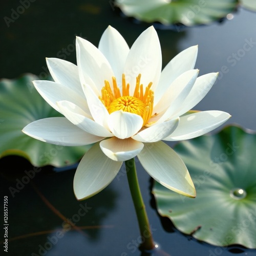Magnificent white lotus, intensely black background, sacred, peace
