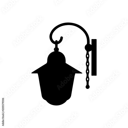 Black Wall lantern silhouette vector illustration on white background.

