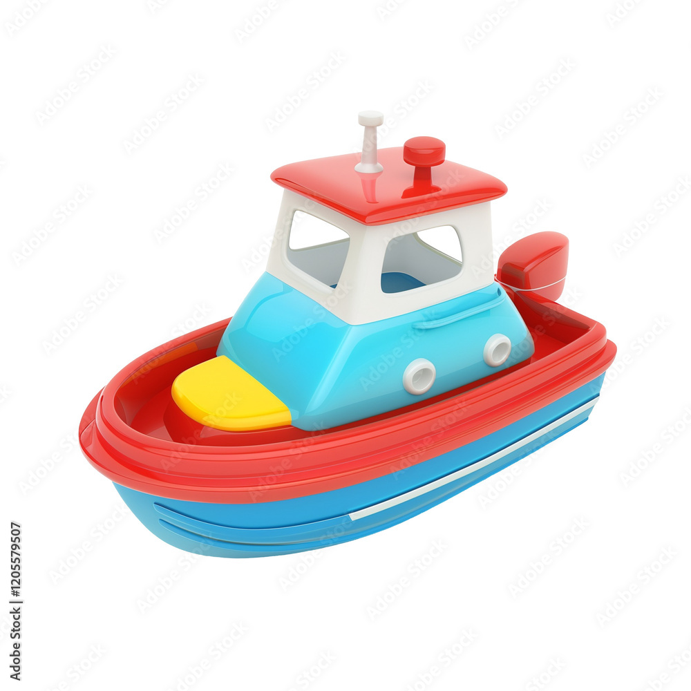 Naklejka premium Vibrant Toy Boat 3D Render Concept Model with Detailed Design and Realistic Textures Isolated on Transparent Background