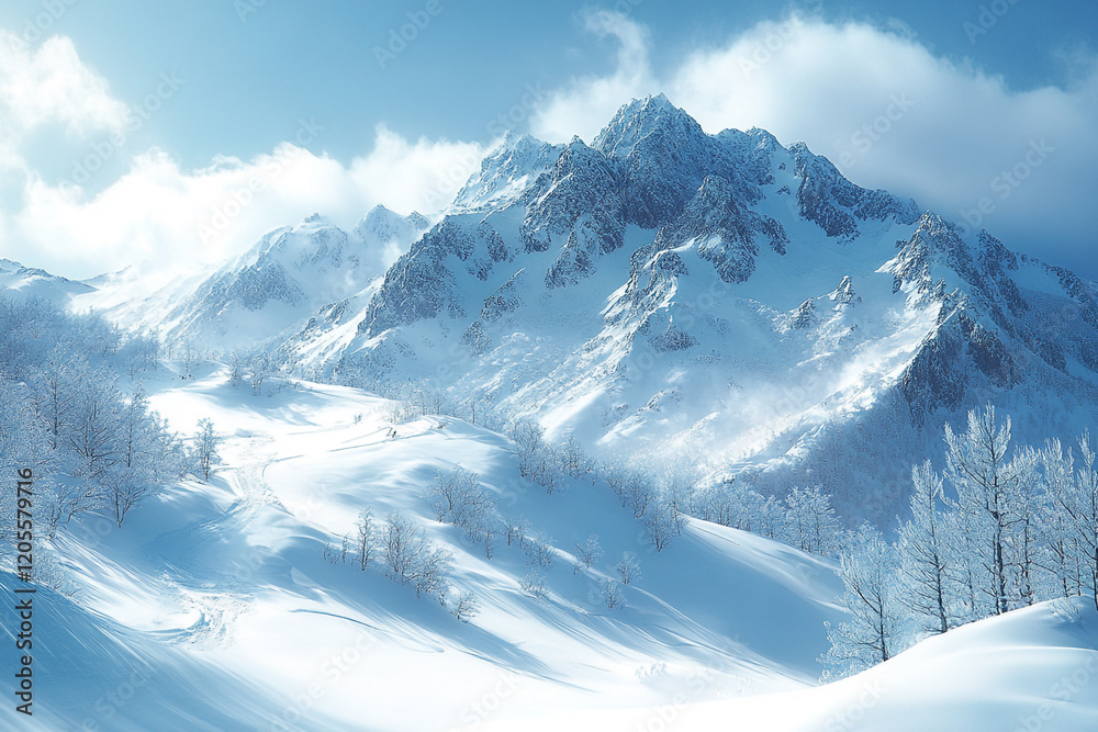 Obraz premium Majestic Snowy Mountain Range Winter Landscape