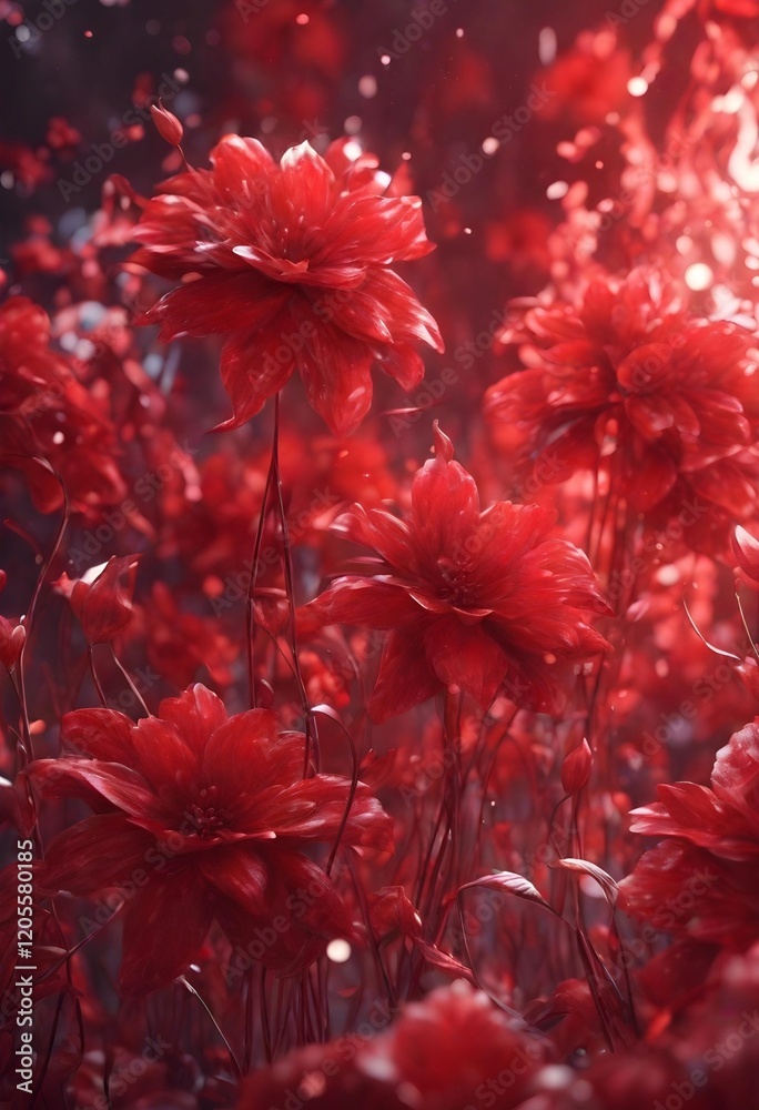 red flowers in a fantasy setting background red flowers in a fantasy setting background