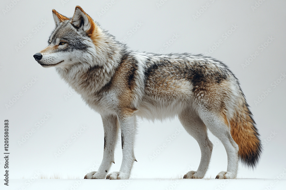 Fototapeta premium Gray Wolf Standing Against White Background