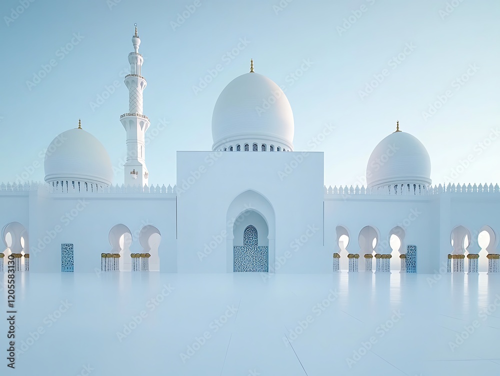 Fototapeta premium Majestic White Mosque Architecture Under a Clear Sky