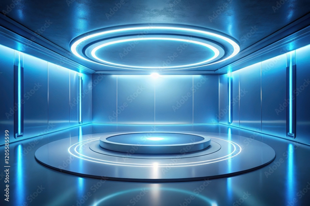 Futuristic Circular Platform with Glowing Neon Lighting in a Modern, Sleek, and Empty Room Ideal for Product Displays or Presentations Futuristic Circular Platform with Glowing Neon Lighting in a Modern, Sleek, and Empty Room Ideal for Product Displays or Presentations