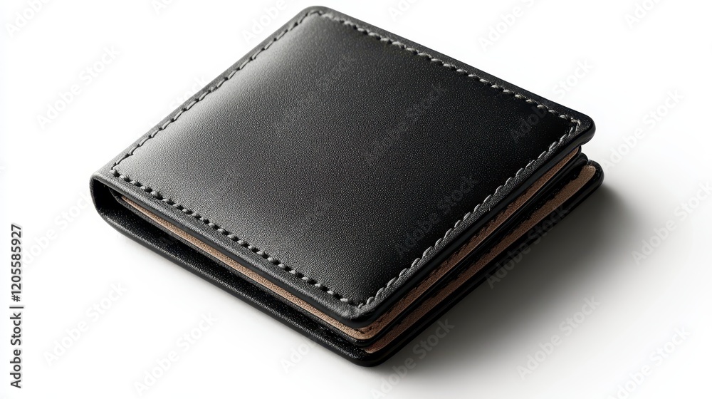 Elegant Black Leather Wallet with Beige Stitching Compact Design Luxury Accessory Elegant Black Leather Wallet with Beige Stitching Compact Design Luxury Accessory