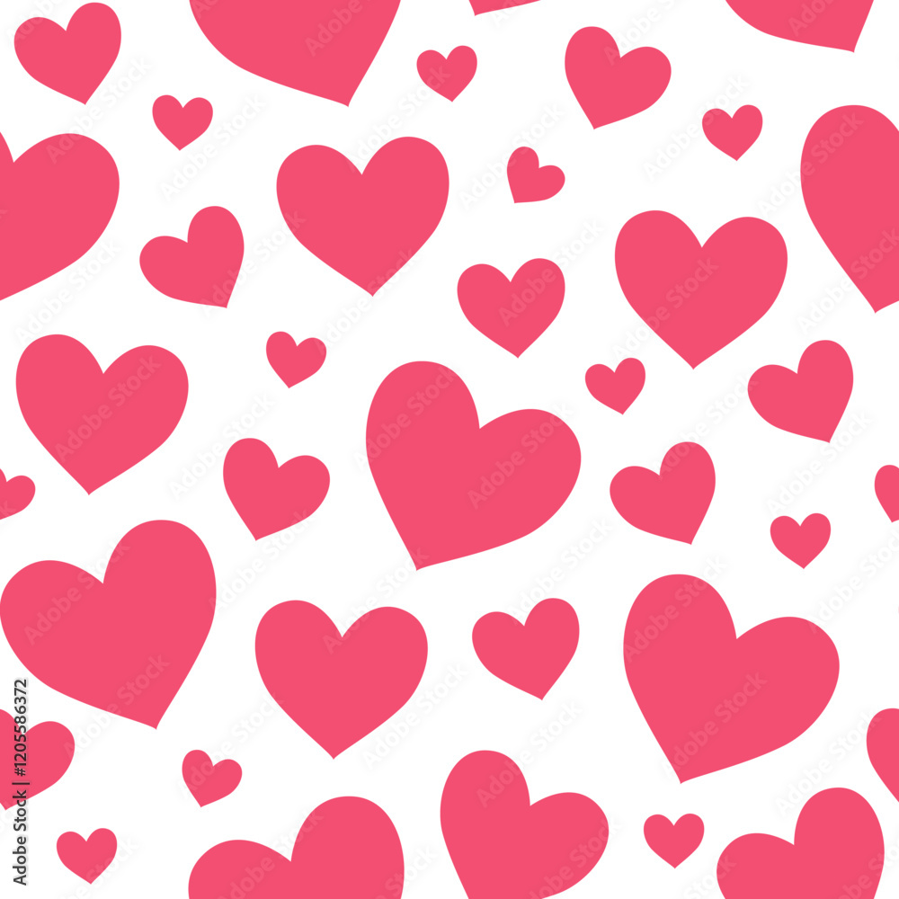 seamless pattern features various sizes of pink hearts scattered on a white background, creating a romantic and cheerful design perfect for Valentine's Day or love-themed seamless pattern features various sizes of pink hearts scattered on a white background, creating a romantic and cheerful design perfect for Valentine's Day or love-themed
