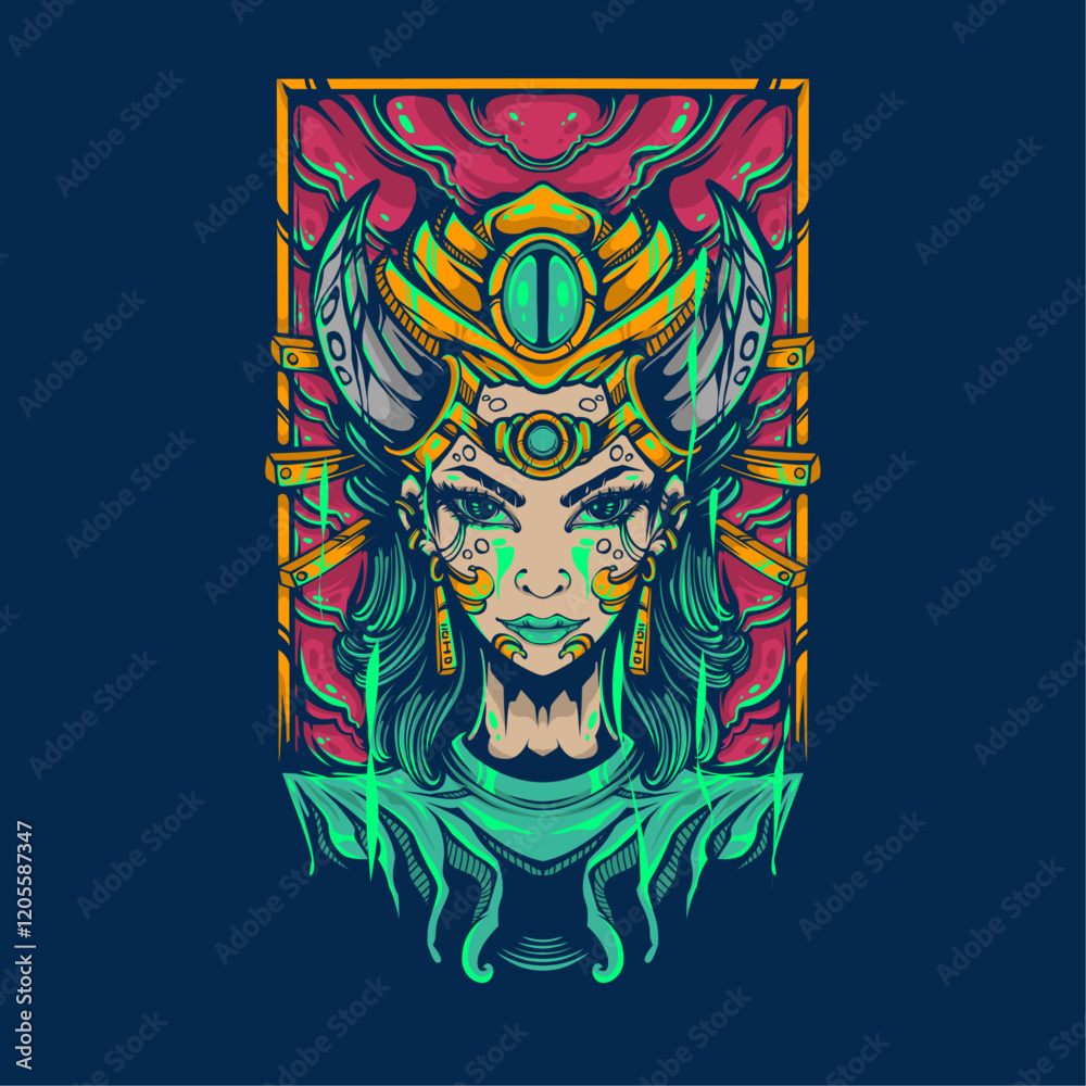 Fototapeta premium woman tribe with gold crown artwork illustration