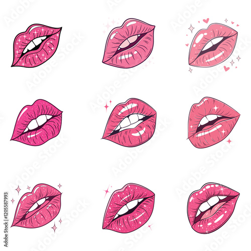 glittery pink lips  vector art and illustration
