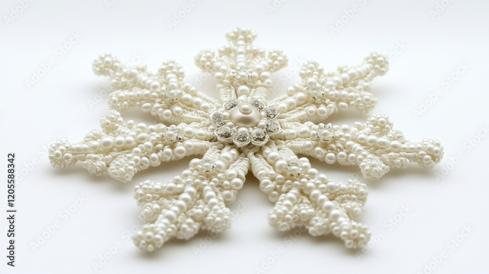 Elegant Pearl and Crystal Snowflake Ornament Festive Winter Decoration