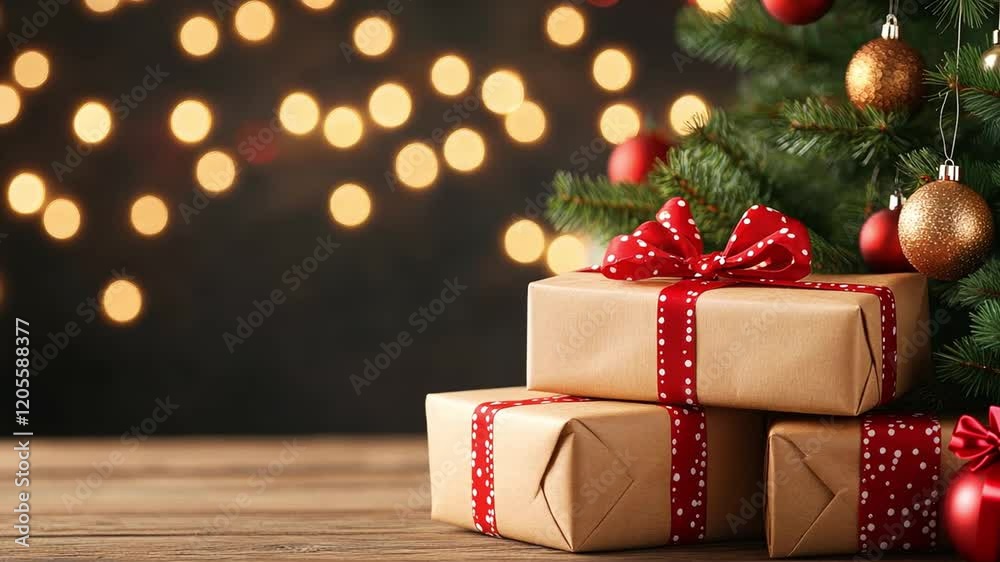 Festive Christmas gifts under a beautifully decorated tree Festive Christmas gifts under a beautifully decorated tree