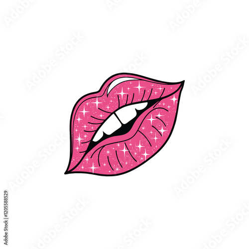 glittery pink lips  vector art and illustration
