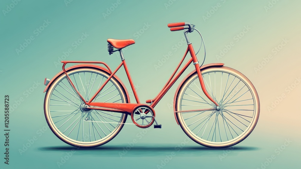 Fototapeta premium Vintage orange bicycle on teal background.