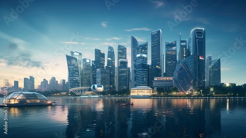 A photo of a city skyline with architectural landmark
