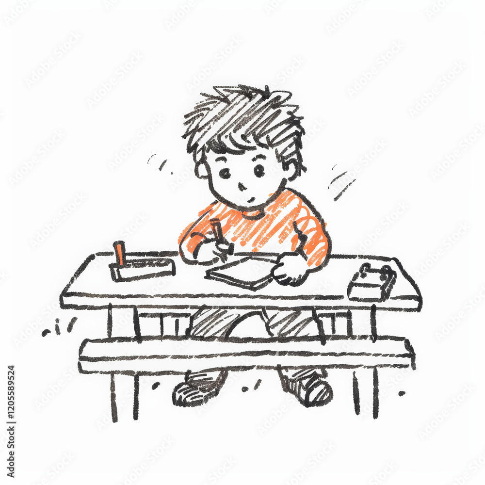 boy practicing handwriting at picnic table, focused and engaged boy practicing handwriting at picnic table, focused and engaged
