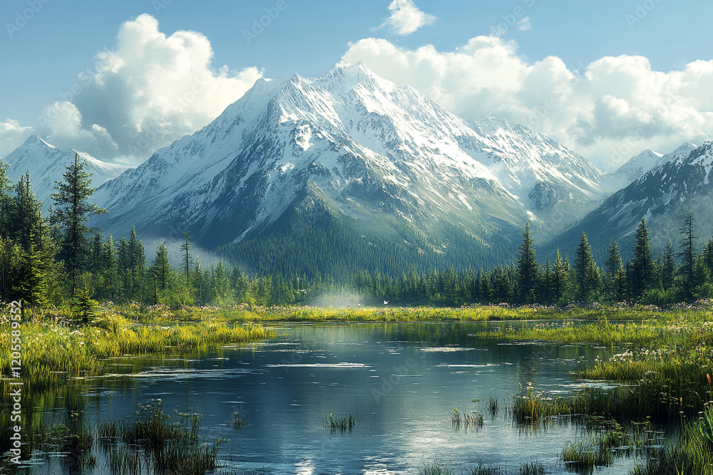 Serene Mountain Lake And Forest Landscape Serene Mountain Lake And Forest Landscape