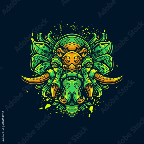 ornamental green elephant artwork illustration