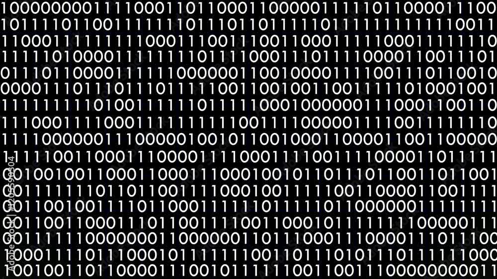 black and white binary code animated background