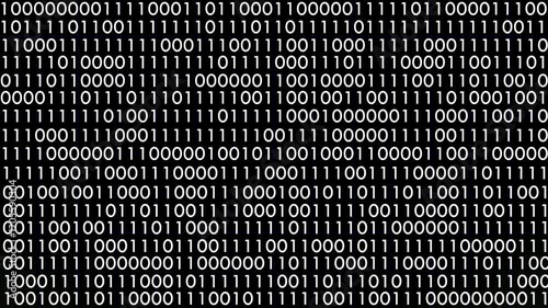 black and white binary code animated background