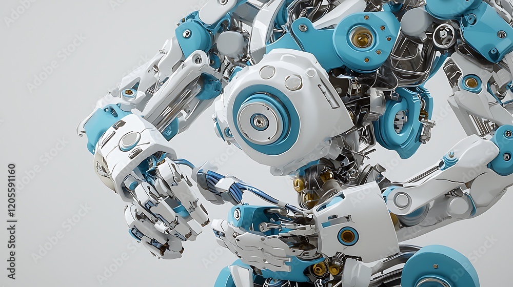 Fototapeta premium Robotic hand gestures, futuristic technology, white background, innovation concept, website banner