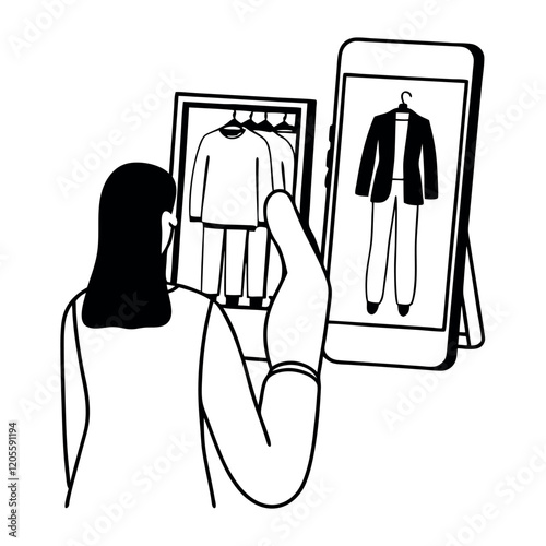 Virtual fitting room with a person trying on clothes via AR