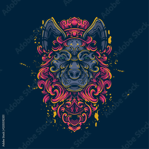  ornamental red hair wolf artwork illustration