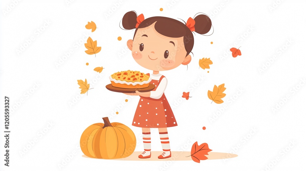 Adorable Thanksgiving Day Photo of Cute Girl with Pumpkin Pie Adorable Thanksgiving Day Photo of Cute Girl with Pumpkin Pie