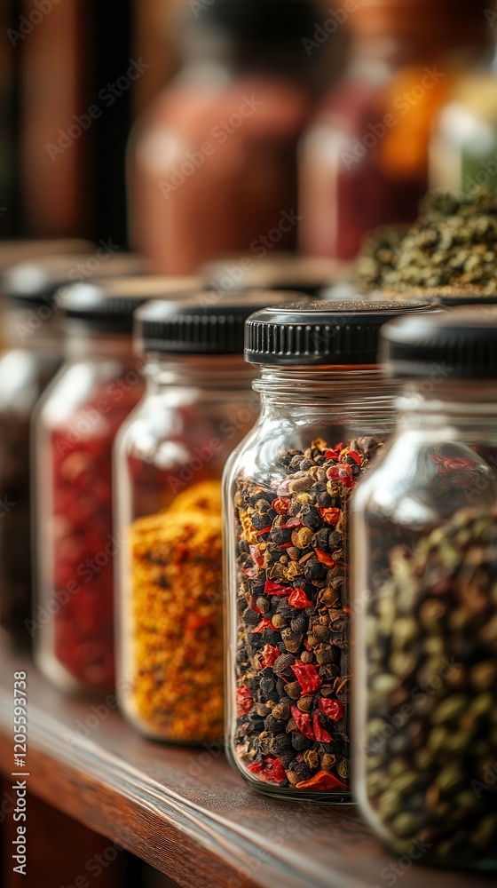 Colorful Spices in Glass Jars Showcase Culinary Creativity and Diversity. Generative AI Colorful Spices in Glass Jars Showcase Culinary Creativity and Diversity. Generative AI