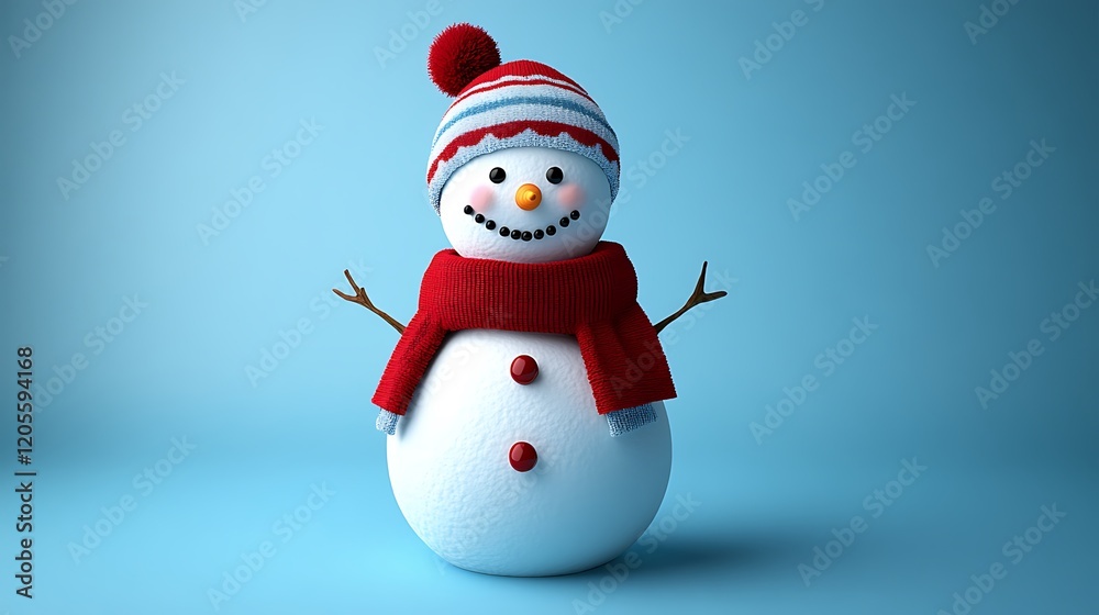 Merry snowman displayed on a blue canvas Merry snowman displayed on a blue canvas