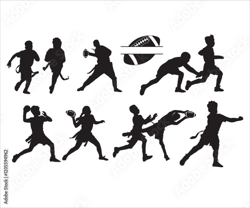 Flag Football Players, Flag Football Equipment, Women's Flag Football Silhouettes, Football Player Designs, Custom Football svg, Football