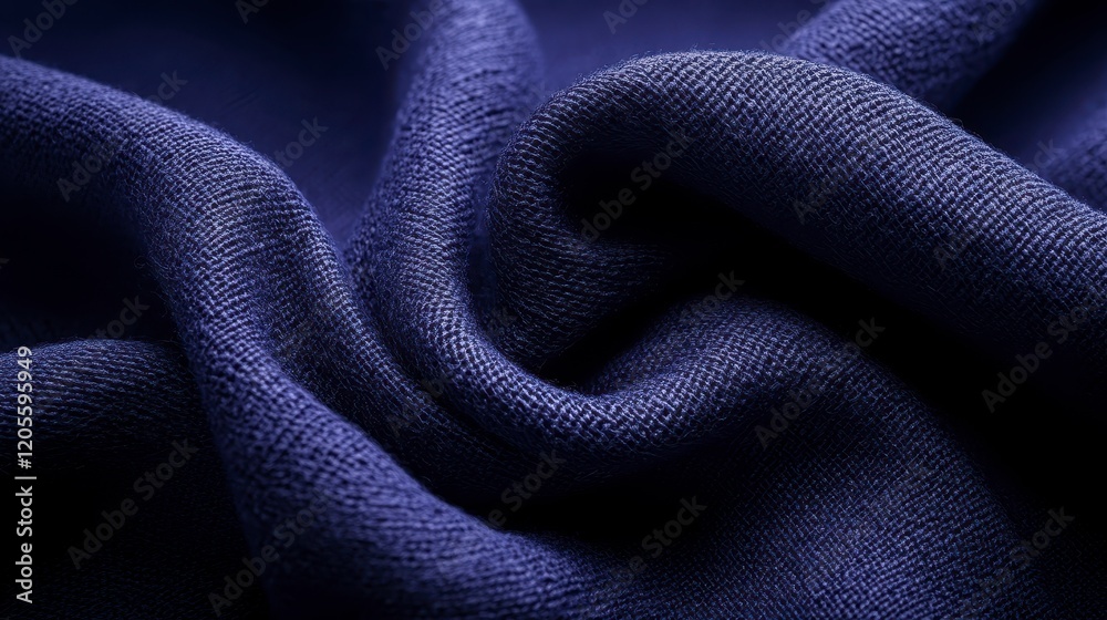 Fototapeta premium Deep Blue Textured Fabric Draped Knit Textile Close Up Detail Shot