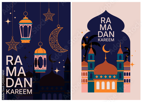 2d vector Ramadan Kareem, geometric background and wallpaper design, Ramanda Kareem illustration, greeting card template