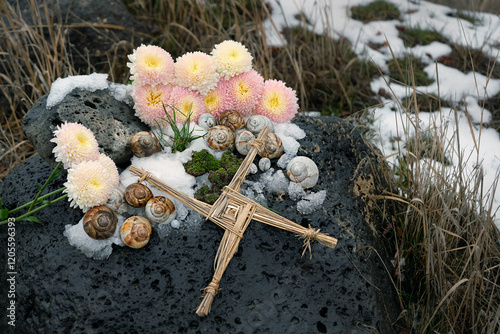 Fotografi Wiccan altar for Imbolc holiday