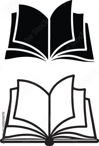 Open Book. Opening Book Icons outline silhouette . isolated