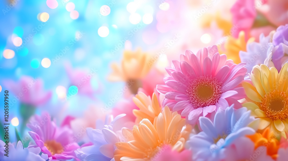 Obraz premium Colorful floral arrangement with vibrant bokeh background