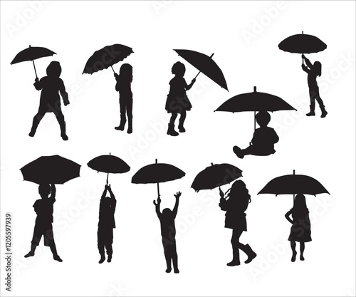 Kids With Umbrella Vector, kids svg, umbrella svg, rain, baby