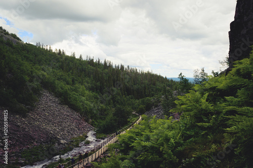 The wooden path leading up to Swedens tallet waterfall