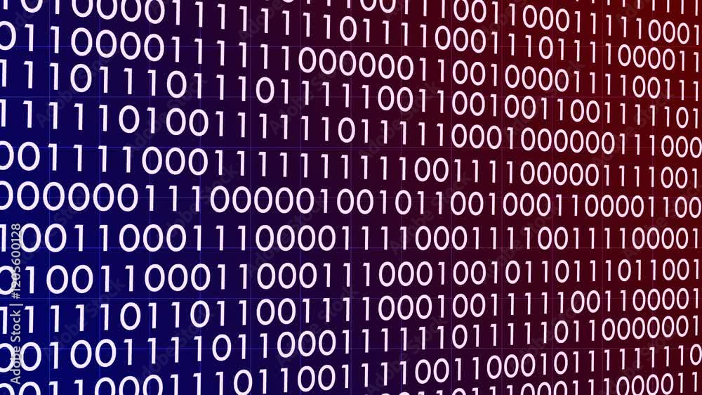 Red and blue binary code animated background