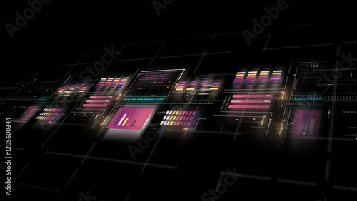 Display background featuring digital data code and HUD elements, perfect for text titles and horizontal layouts. Thoughtful color design enhances mood, tone, and a futuristic aesthetic.