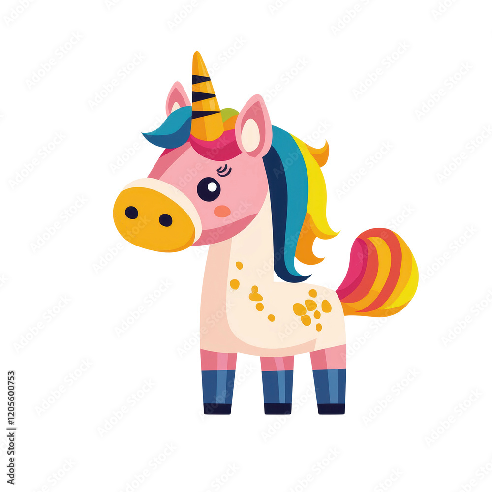 Naklejka premium Cute Flat Design Illustration of a Unicorn-Themed Character
