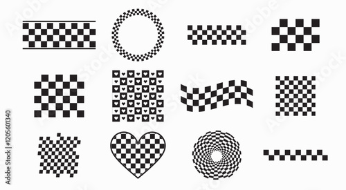 Set Of Different Checkered Pattern Silhouette Set.